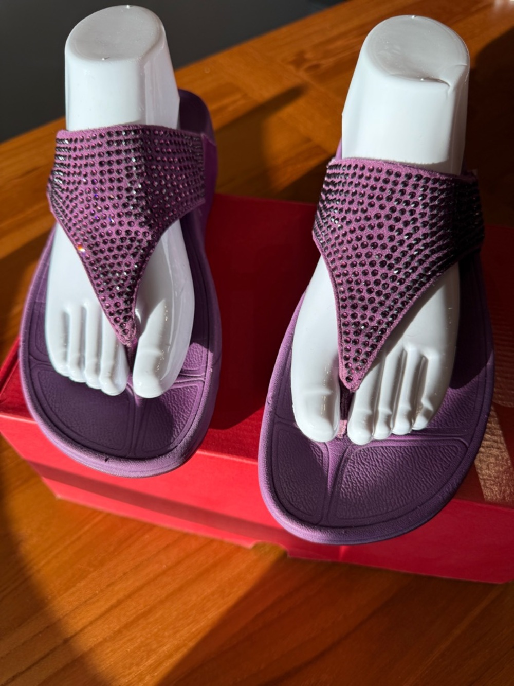 FitFlop Purple Rhinestone Cosmic Purple Toe-Post Sandals - Size 9